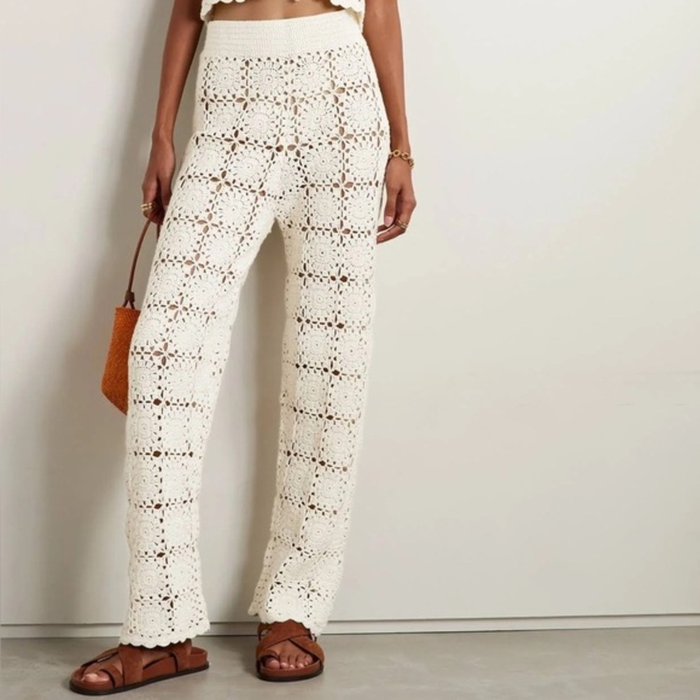 Leset Pants Lucy Crochet Knit Cotton Granny Square‎ Trousers Sz M